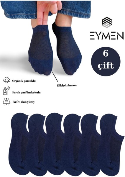 6 Çift Unisex Organik Pamuklu Dikişsiz Sneakers Çorap Lacivert