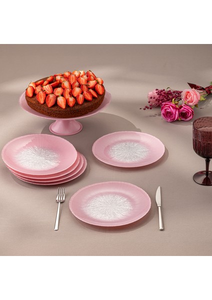 Pastel 7 Parça Cam Pasta / Tatlı Seti Pembe
