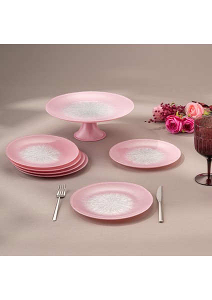 Pastel 7 Parça Cam Pasta / Tatlı Seti Pembe modelleri