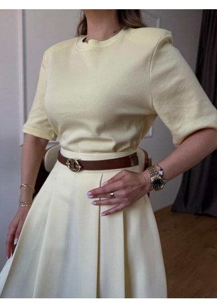 Sarı Vatkalı Basic Tshirt indirimleri