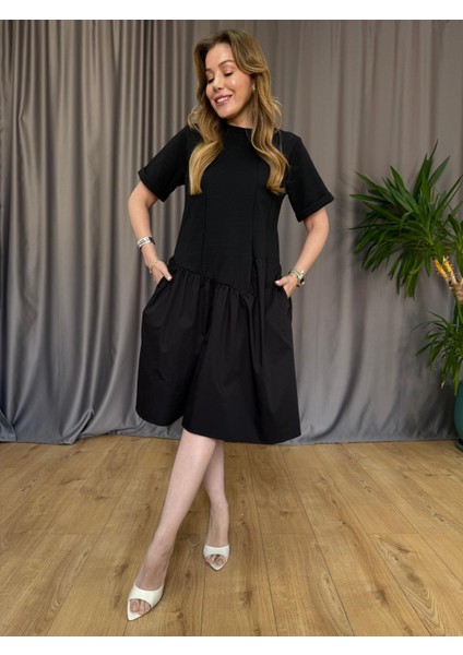 Siyah Etek Ucu Poplin Elbise fiyatları