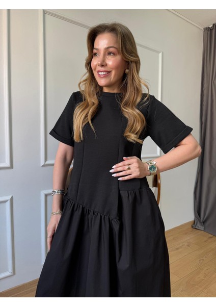 Siyah Etek Ucu Poplin Elbise modelleri