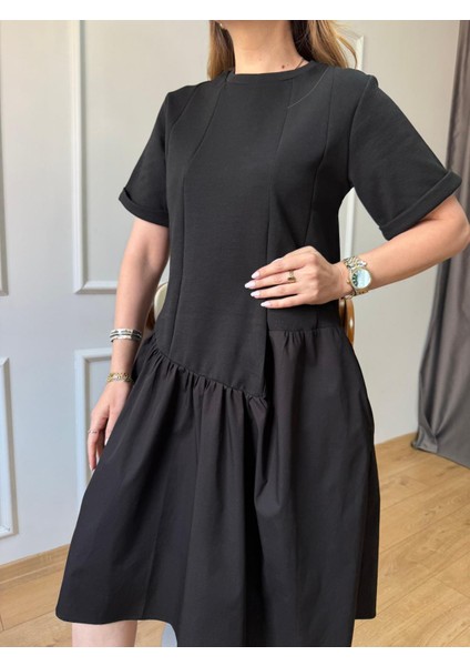 Siyah Etek Ucu Poplin Elbise fırsatları