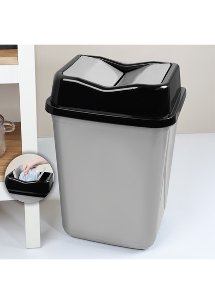 Çift Kapaklı Plastik Çöp Kovası - Ev Ofis Banyo Mutfak Çöp Kovası Gri 30 Litre