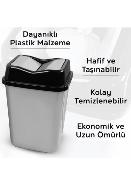 Çift Kapaklı Plastik Çöp Kovası - Ev Ofis Banyo Mutfak Çöp Kovası Gri 30 Litre modelleri