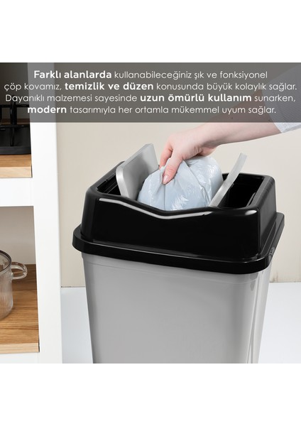 Çift Kapaklı Plastik Çöp Kovası - Ev Ofis Banyo Mutfak Çöp Kovası Gri 30 Litre fırsatları