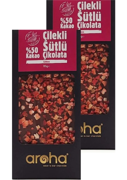 İkili Avantaj Paket. % 50 Kakao Çilekli Sütlü Çikolata 85 g x 2 Adet