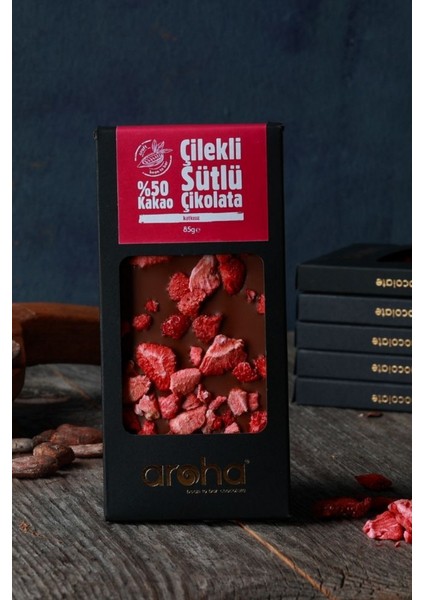 İkili Avantaj Paket. % 50 Kakao Çilekli Sütlü Çikolata 85 g x 2 Adet