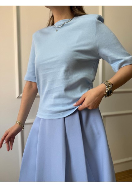 Mavi Vatkalı Basic Tshirt