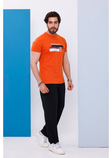 Erkek Kiremit Bisiklet Yaka Baskılı T-Shirt - 170 fiyatları