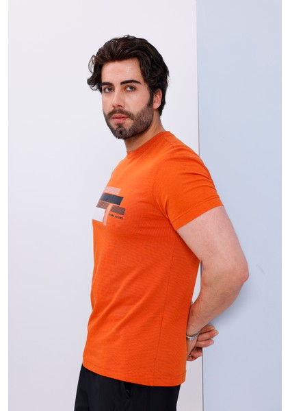 Erkek Kiremit Bisiklet Yaka Baskılı T-Shirt - 170 fırsatları
