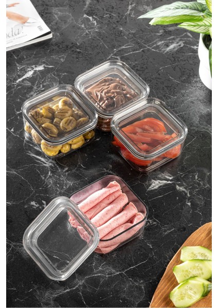 Şeffaf Plastik Saklama Kabı Seti, Vakum Conta, 250ml, Beyaz, 12'li paket