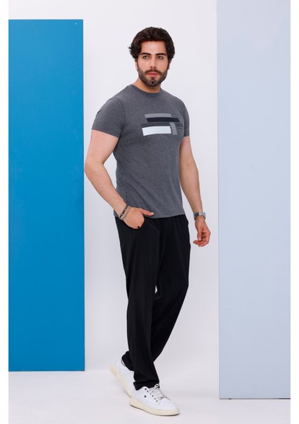 Erkek Antrasit Bisiklet Yaka Baskılı T-Shirt - 170 fiyatları