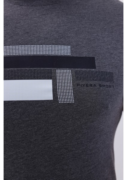 Erkek Antrasit Bisiklet Yaka Baskılı T-Shirt - 170