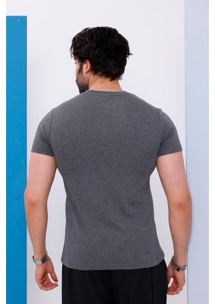 Erkek Antrasit Bisiklet Yaka Baskılı T-Shirt - 170