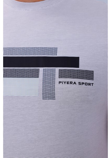Erkek Beyaz Bisiklet Yaka Baskılı T-Shirt - 170