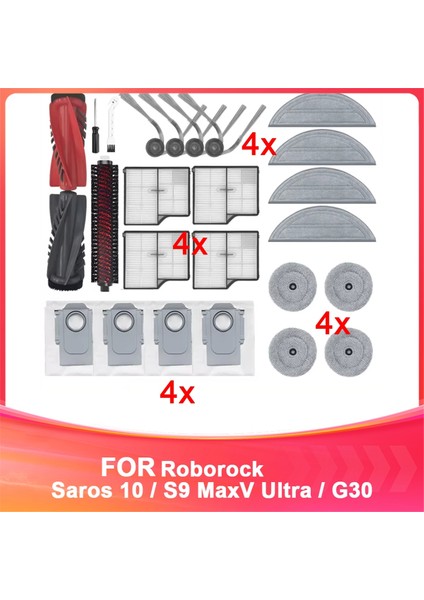 Roborock Saros 10/roborock S9 Maxv Ultra Vakum Parçaları Için Uyumlu Ana Silindir Yan Fırça Filtre Paspas Bezi Toz Torbası (Yurt Dışından)