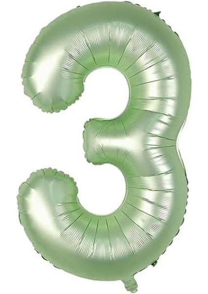 Rakam Folyo Balon 3 Rakamı Retro Adaçayı Yeşili 100 cm 40 Inc