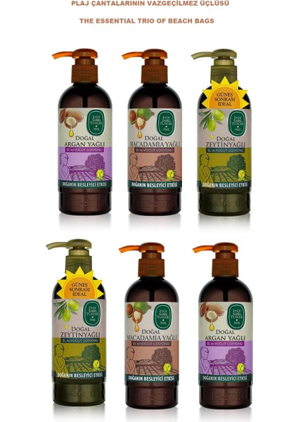 Doğal Zeytinyağlı El ve Vücut Losyon Serisi 6 Adet, Güneş Sonrasıkoruyucu Etki