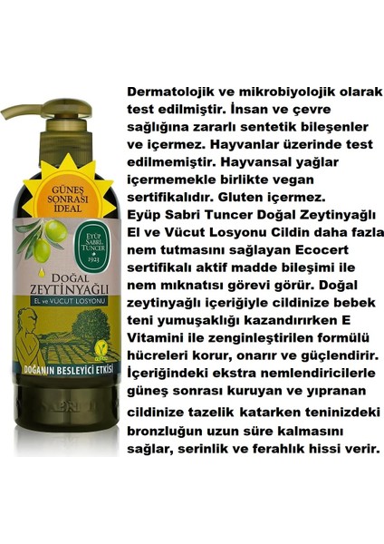 Doğal Zeytinyağlı El ve Vücut Losyon Serisi 6 Adet, Güneş Sonrasıkoruyucu Etki modelleri