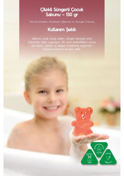 Ayıcık Şekilli Süngerli Çilekli Çocuk Sabunu Hassas Ciltler İçin Yumuşak Bakım - 150 gr