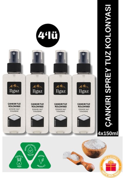 Çankırı Tuz Kolonyası 4'lü Sprey Set | Ferahlatıcı ve Otantik Koku Deneyimi - 4X150 ml