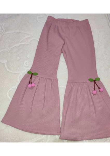 1-2-3-4 Yaş Kiraz Baskılı Tişört Ispanyol Paçalı Likralı 2li Kız Çocuk Takımı Gül Kurusu modelleri