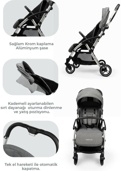 Marcus Kolay Katlanabilen Kabin Bebek Arabası Heavy Grey fırsatları