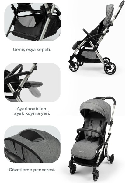 Marcus Kolay Katlanabilen Kabin Bebek Arabası Heavy Grey indirimleri