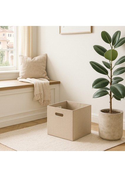 Keçe Sepet Organizer Dolap Içi Düzenleyici 24X24 cm Tekli Krem