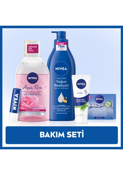 Besleyici Vücut Sütü 400ml, Aqua Rose Makyaj Temizleme Suyu 400ml, Canlandırıcı Yüz Kremi 50ml, Yatıştırıcı El Kremi 75ml, Original Renskiz Nemlendirici Dudak Bakım Kremi