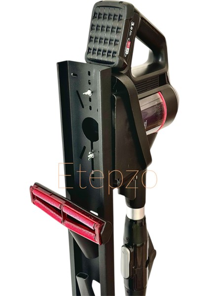 Etepzo Tasarım Tescilli Dikey Şarjlı Süpürge Standı - 1,2 mm Kule + 4 mm Ağır Taban, 6 Başlık Tutucu, Kablo Düzenleyici