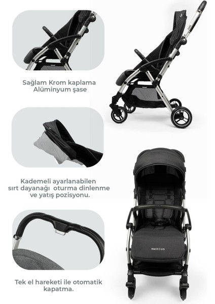 Marcus Kolay Katlanabilen Kabin Travel Sistem Bebek Arabası Raisin Black fiyatları