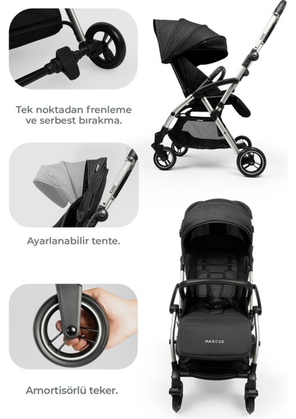 Marcus Kolay Katlanabilen Kabin Travel Sistem Bebek Arabası Raisin Black modelleri