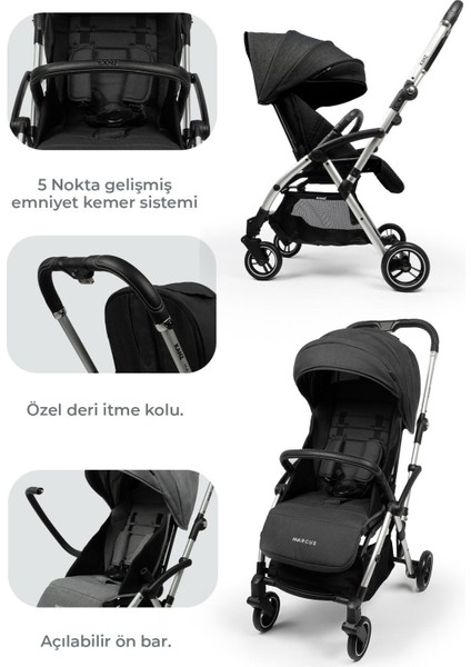 Marcus Kolay Katlanabilen Kabin Travel Sistem Bebek Arabası Raisin Black fırsatları