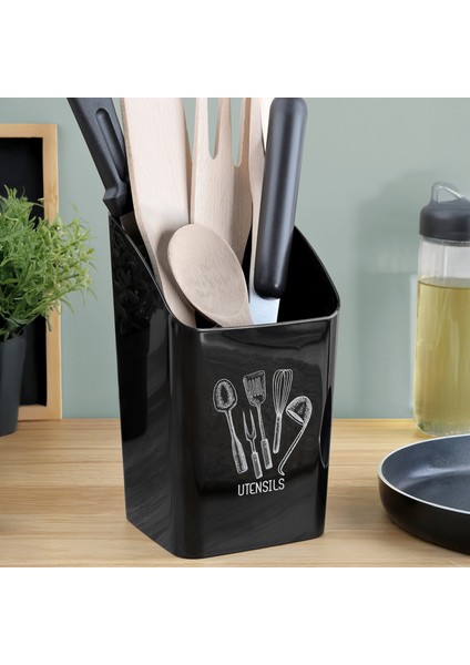 Tezgah Üstü Kaşıklık - Mutfak Organizer Düzenleyici Kepçelik Kaşık Bıçak Standı Siyah
