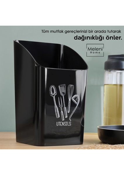Tezgah Üstü Kaşıklık - Mutfak Organizer Düzenleyici Kepçelik Kaşık Bıçak Standı Siyah fırsatları