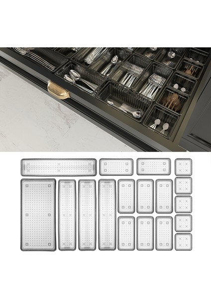 18'li modüler Set Kaşıklık Çekmece Içi Düzenleyici Çatal Kaşık Bıçak Düzenleme Organizeri Antrasit