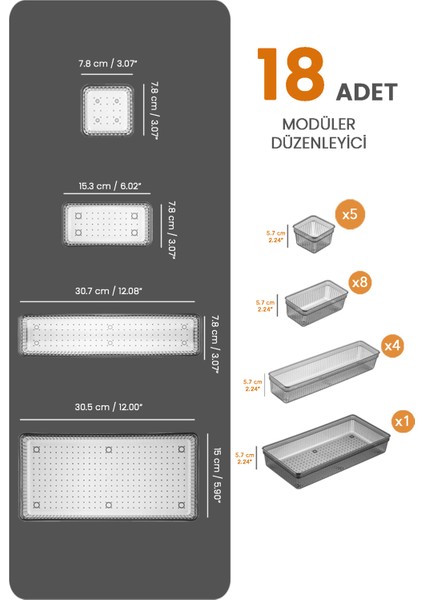 18'li modüler Set Kaşıklık Çekmece Içi Düzenleyici Çatal Kaşık Bıçak Düzenleme Organizeri Antrasit fiyatları