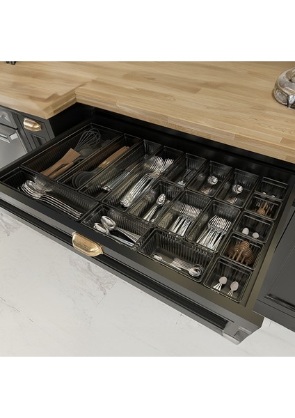 18'li modüler Set Kaşıklık Çekmece Içi Düzenleyici Çatal Kaşık Bıçak Düzenleme Organizeri Antrasit fırsatları