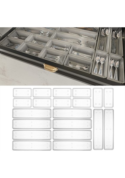 20'li modüler Set Kaşıklık Çekmece Içi Düzenleyici Çatal Kaşık Bıçak Düzenleme Organizeri Şeffaf
