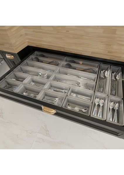 20'li modüler Set Kaşıklık Çekmece Içi Düzenleyici Çatal Kaşık Bıçak Düzenleme Organizeri Şeffaf fırsatları