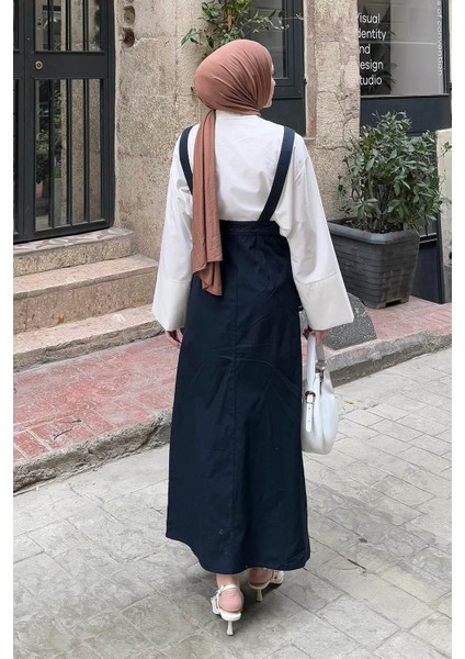 Önü Boydan Düğmeli Salopet Lacivert