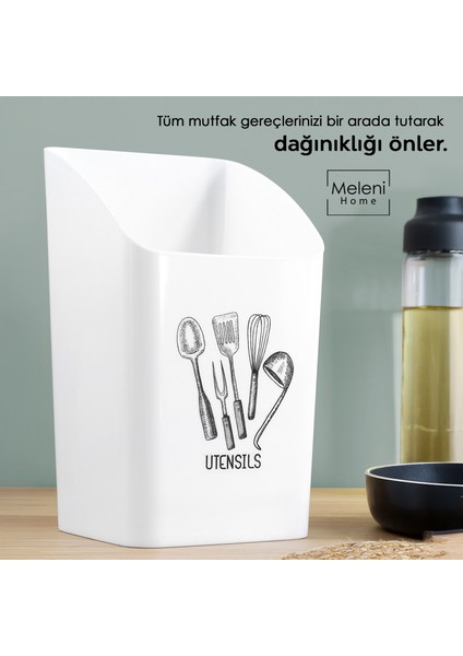 Tezgah Üstü Kaşıklık - Mutfak Organizer Düzenleyici Kepçelik Kaşık Bıçak Standı Beyaz fırsatları
