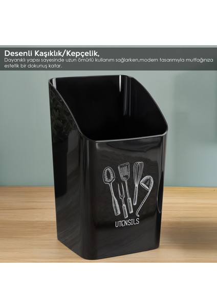 2'li Tezgah Üstü Kaşıklık - Mutfak Organizer Düzenleyici Kepçelik Kaşık Bıçak Standı Siyah Beyaz fiyatları