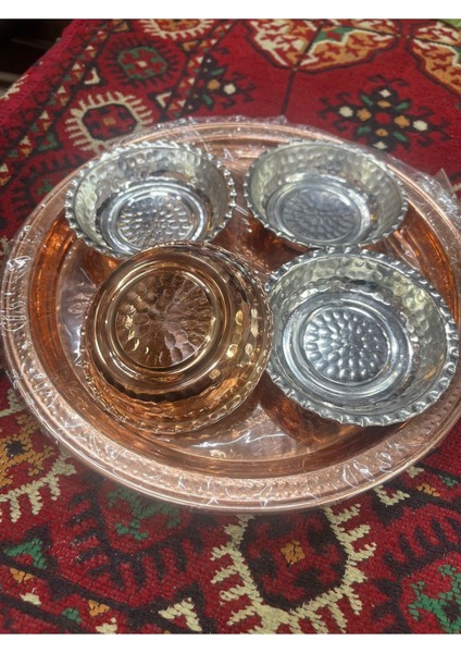 El yapımı bakır tepsi ve çerezlik seti, şık ve dayanıklı ev dekoru, 5 parça, metalik renk
