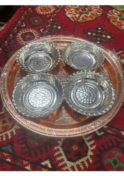 El yapımı bakır tepsi ve çerezlik seti, şık ve dayanıklı ev dekoru, 5 parça, metalik renk fiyatları