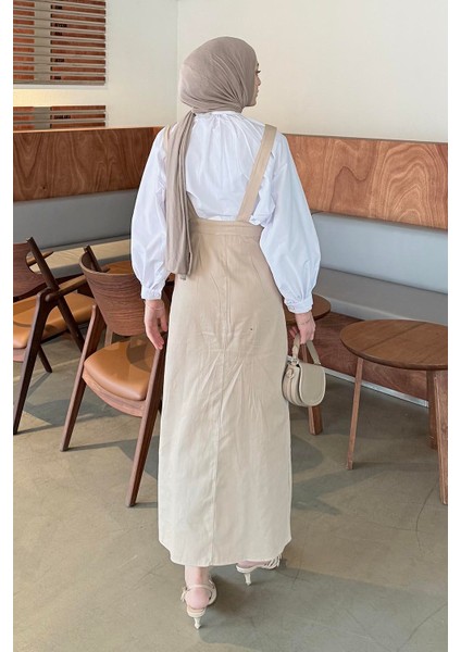 Önü Boydan Düğmeli Salopet Krem modelleri