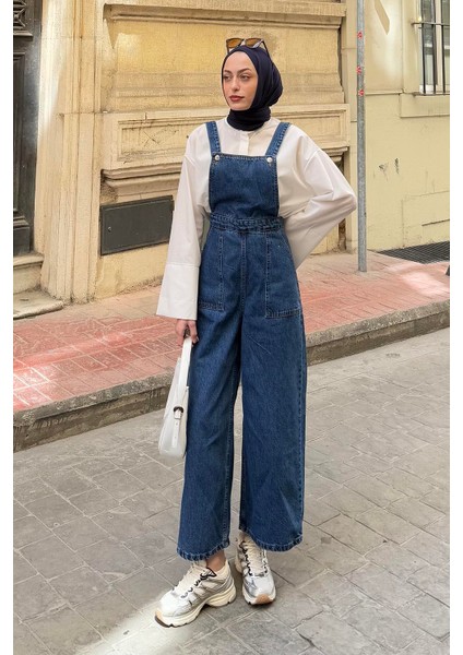 Bahçıvan Askılı Kot Tulum Kot Mavi