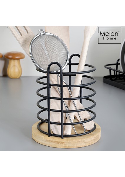 Bambu Tabanlı Metal Kaşıklık - Tezgah Üstü Dik Kaşıklık Mutfak Düzenleyici Dekoratif Organizer fiyatları